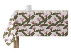 Nappe Anti-Taches 100% Coton 1 Piece Blanc A Motifs Vegetaux 250X140