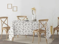 Nappe Anti-Taches 100% Coton 1 Piece Blanc A Feuilles Grises 250X140