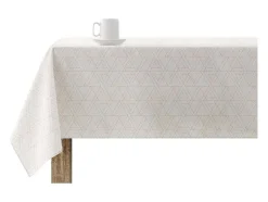 Nappe Anti-Taches 100% Coton 1 Piece Beige A Lignes Fondues 250X140