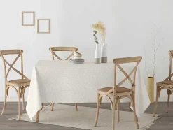 Nappe Anti-Taches 100% Coton 1 Piece Beige A Lignes Fondues 250X140
