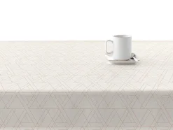 Nappe Anti-Taches 100% Coton 1 Piece Beige A Lignes Fondues 140X140