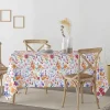 Nappe Anti-Taches 100% Coton 1 Piece Blanc A Fleurs Vives 200X140