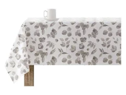 Nappe Anti-Taches 100% Coton 1 Piece Blanc A Feuilles Grises 300X140