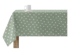 Nappe Anti-Taches 100% Coton 1 Piece Vert A Pois Blancs 300X140