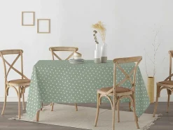 Nappe Anti-Taches 100% Coton 1 Piece Vert A Pois Blancs 300X140