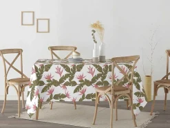 Nappe Anti-Taches 100% Coton 1 Piece Blanc A Motifs Vegetaux 200X140