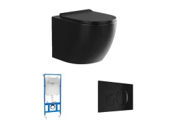 Pack Sanita Suspensa Preto Mate Com Suporte Incorporado E Placa De Descarga - Javoine