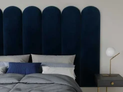 Paineis De Parede Cabeceira De Cama De 210 Cm Em Veludo Cor Azul - Japi