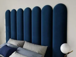 Paineis De Parede Cabeceira De Cama De 210 Cm Em Veludo Cor Azul - Japi