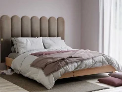 Paineis De Parede Cabeceira De Cama De 210 Cm Em Veludo Cor Bege - Japi