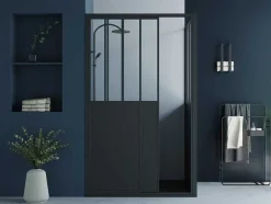 Painel De Duche Com Porta De Correr Preto Mate Estilo Industrial 120 X 80 X 195 Cm - Urbanik