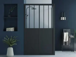 Painel De Duche Com Porta De Correr Preto Mate Estilo Industrial 120 X 80 X 195 Cm - Urbanik