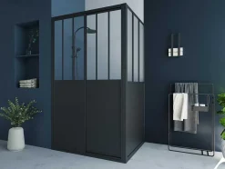 Painel De Duche Com Porta De Correr Preto Mate Estilo Industrial 120 X 80 X 195 Cm - Urbanik