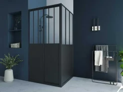 Painel De Duche Com Porta De Correr Preto Mate Estilo Industrial 100 X 80 X 195 Cm - Urbanik