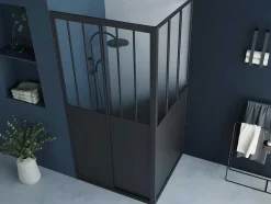 Painel De Duche Com Porta De Correr Preto Mate Estilo Industrial 100 X 80 X 195 Cm - Urbanik