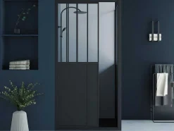 Painel De Duche Com Porta De Correr Preto Mate Estilo Industrial 100 X 80 X 195 Cm - Urbanik