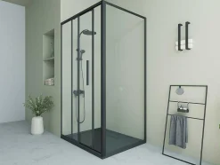 Painel De Duche Fixo Com Porta De Correr Preto Mate Estilo Industrial 120 X 80 X 195 Cm - Toroni