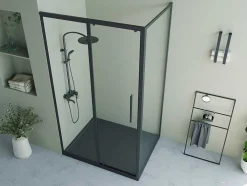 Painel De Duche Fixo Com Porta De Correr Preto Mate Estilo Industrial 120 X 80 X 195 Cm - Toroni