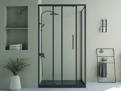 Painel De Duche Fixo Com Porta De Correr Preto Mate Estilo Industrial 120 X 80 X 195 Cm - Toroni