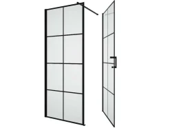 Painel De Duche Fixo Com Porta Giratoria Serigrafado Preto Mate 80 X 80 X 190 Cm - Caparica