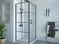 Painel De Duche Fixo Com Porta Giratoria Serigrafado Preto Mate 80 X 80 X 190 Cm - Caparica