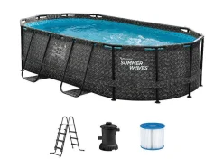 Piscina Tubular Oval Efeito Sarja Em Ziguezague Cinzento-Escuro Com Bomba Filtradora De Cartucho C424 X L250 X A100 Cm - Salamanque