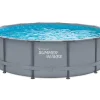 Piscina Tubular Redonda Cinzenta Com Bomba Filtradora De Cartucho D.427 X A.107 Cm - Nisoka