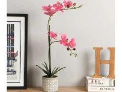 Planta Artificial Orquidea Com Vaso Em Cimento A.55 X L.30 Cm Cor-De-Rosa - Riosane