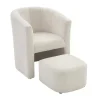 Poltrona Cabriolet E Pufe Tecido Boucle Branco - Jovana