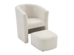 Poltrona Cabriolet E Pufe Tecido Boucle Branco - Jovana