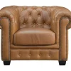 Poltrona Chesterfield Brenton 100% Pele De Bufalo Superior Cor Caramelo Vintage
