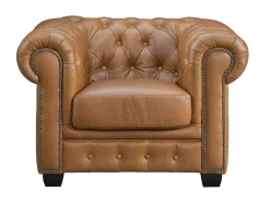 Poltrona Chesterfield Brenton 100% Pele De Bufalo Superior Cor Caramelo Vintage