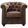 Poltrona Chesterfield Em Microfibra Com Aspeto De Pele Envelhecida