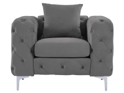 Poltrona Chesterfield Em Veludo Antracite - Edwina