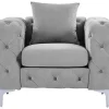 Poltrona Chesterfield Em Veludo Cinza-Claro - Edwina