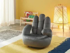 Poltrona Efeito Mão Giratoria Para Criança Em Veludo Antracite - Catchy
