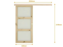 Porta De Correr Em Aplique Com 3 Vidros De A205 X C83 Cm Em Mdf Cor Madeira Natural - Acosta