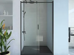 Porta De Duche De Correr Com Rodas Preto Mate Estilo Industrial 120 X 195 Cm - Anakao