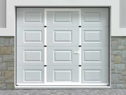 Porta De Garagem Seccionada Com Padrao Quadriculado E Porta Central Branco Motorizado - Caopas