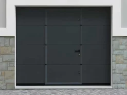 Porta De Garagem Seccionada Efeito Liso Com Porta Central Antracite Motorizada - Lavega