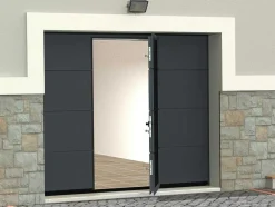 Porta De Garagem Seccionada Efeito Liso Com Porta Central Antracite Com Motor Somfy - Lavega