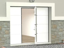 Porta De Garagem Seccionada Efeito Liso Com Porta Central Branco Com Motor Somfy - Lavega