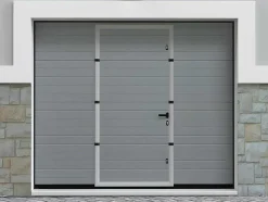 Porta De Garagem Seccionada Efeito Ranhurado Com Porta Central Cinza Motorizada - Noria
