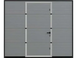Porta De Garagem Seccionada Efeito Ranhurado Com Porta Central Cinza Motorizada - Noria