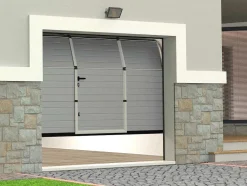 Porta De Garagem Seccionada Efeito Ranhurado Com Porta Central Cinza Motorizada - Noria
