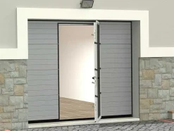 Porta De Garagem Seccionada Efeito Ranhurado Com Porta Central Cinza Motorizada - Noria