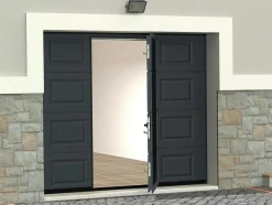 Porta De Garagem Seccionada Motorizada Com Padrao Quadriculado E Porta Central Antracite - Caopas
