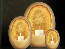 Porta-Velas Em Metal C. 26 X A.33 Cm Acabamento Latao E Folhas Douradas, Dourado - Belinni
