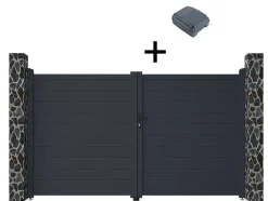 Portão De Batente Motorizado Em Aluminio Antracite De C306 X A181 Cm - Nazario