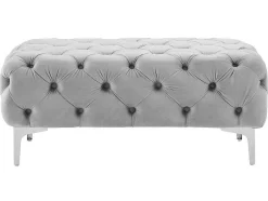 Pufe Chesterfield Em Veludo Cinza-Claro - Edwina